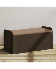 Banc de rangement et coussin marron 115x51x52 cm résine tressée | Mobilier & Déco