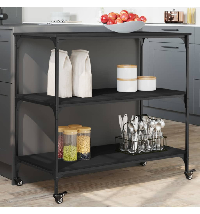 Chariot de cuisine noir 102x50x95 cm bois d'ingénierie | Mobilier & Déco