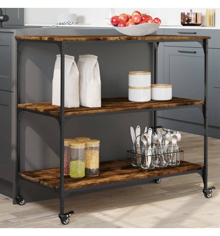 Chariot de cuisine chêne fumé 102x50x95 cm bois d'ingénierie | Mobilier & Déco