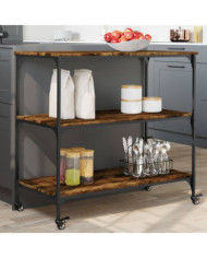 Chariot de cuisine chêne fumé 102x50x95 cm bois d'ingénierie | Mobilier & Déco