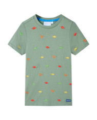 T-shirt pour enfants avec manches courtes kaki 140 | Mobilier & Déco