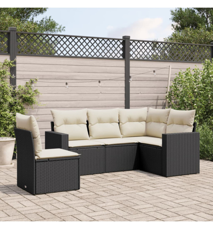 Salon de jardin 5 pcs avec coussins noir résine tressée | Mobilier & Déco