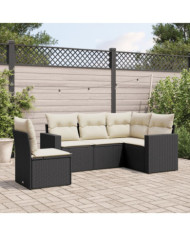 Salon de jardin 5 pcs avec coussins noir résine tressée | Mobilier & Déco