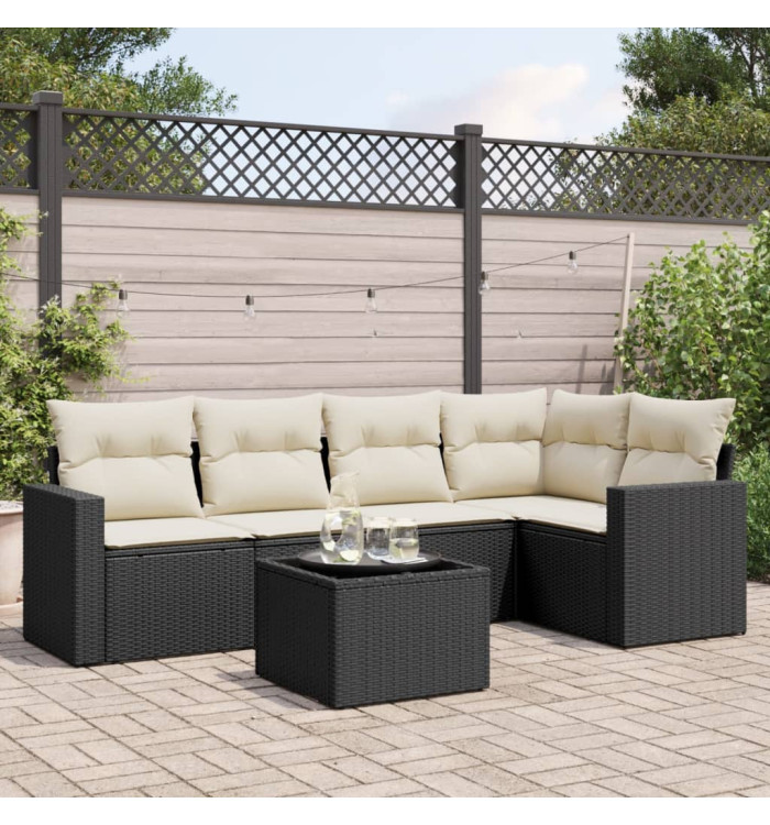 Salon de jardin 6 pcs avec coussins noir résine tressée | Mobilier & Déco