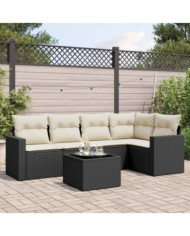 Salon de jardin 6 pcs avec coussins noir résine tressée | Mobilier & Déco