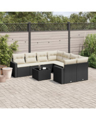 Salon de jardin 9 pcs avec coussins noir résine tressée | Mobilier & Déco