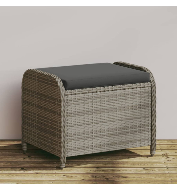 Tabouret de jardin avec coussin gris 58x46x46 cm résine tressée | Mobilier & Déco