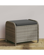 Tabouret de jardin avec coussin gris 58x46x46 cm résine tressée | Mobilier & Déco