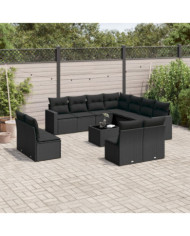 Salon de jardin 12 pcs avec coussins noir résine tressée | Mobilier & Déco