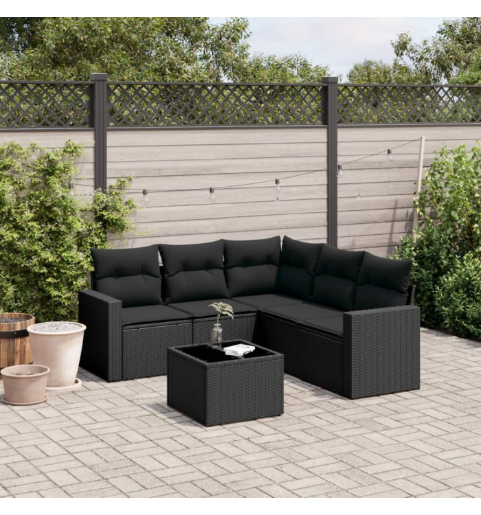 Salon de jardin 6 pcs avec coussins noir résine tressée | Mobilier & Déco