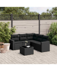 Salon de jardin 6 pcs avec coussins noir résine tressée | Mobilier & Déco