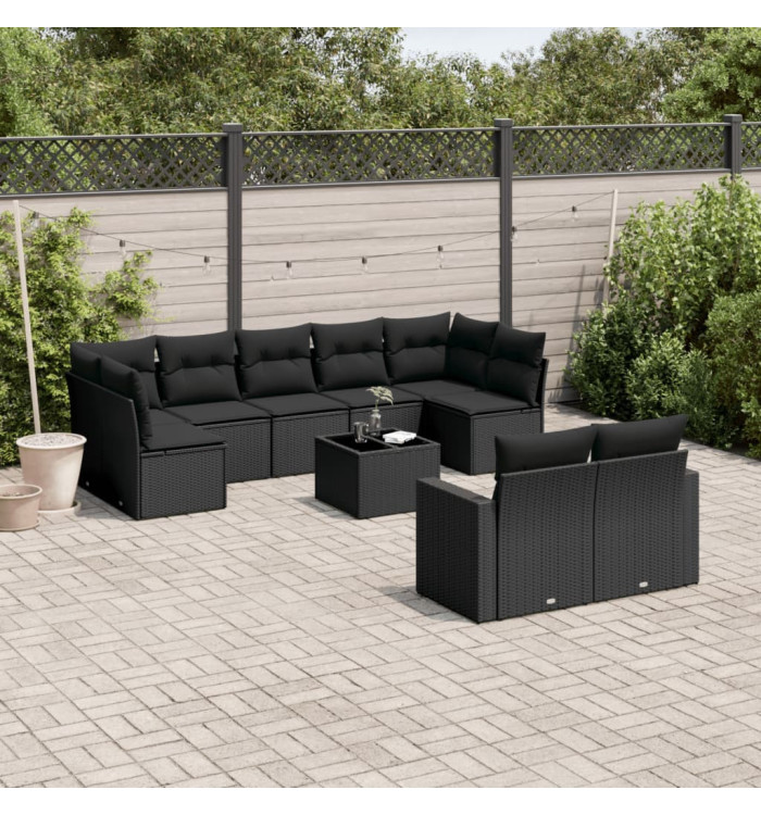 Salon de jardin 10 pcs avec coussins noir résine tressée | Mobilier & Déco