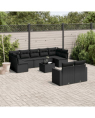 Salon de jardin 10 pcs avec coussins noir résine tressée | Mobilier & Déco