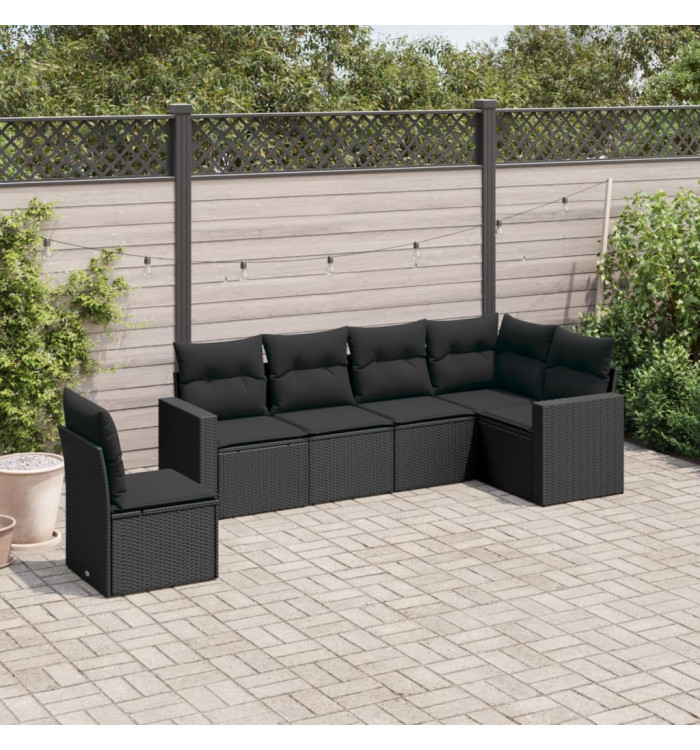 Salon de jardin 6 pcs avec coussins noir résine tressée | Mobilier & Déco