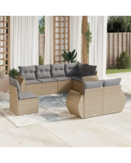 Salon de jardin avec coussins 8 pcs beige résine tressée | Mobilier & Déco