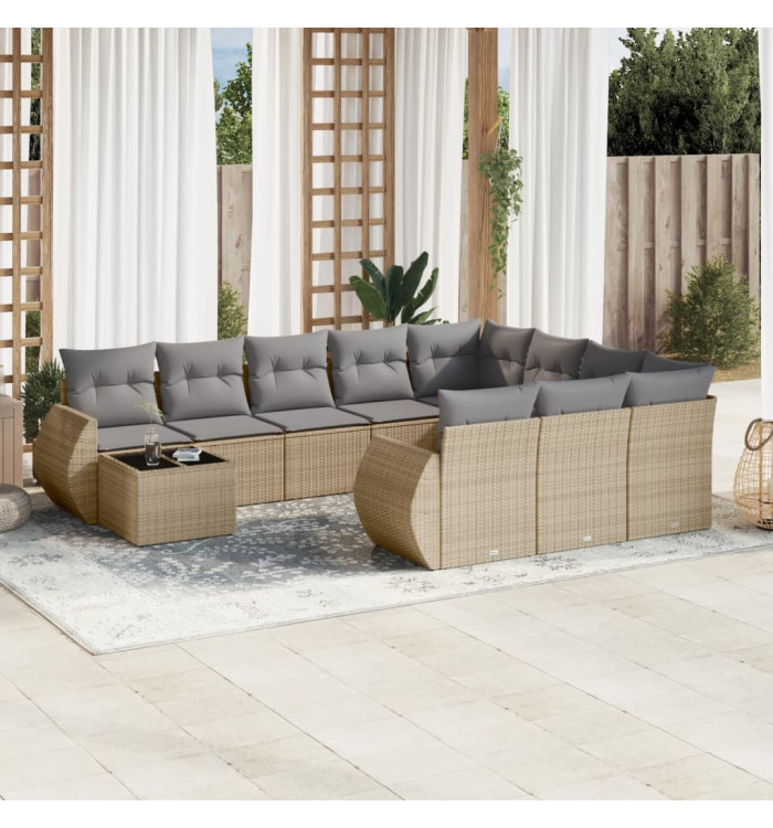 Salon de jardin 11 pcs avec coussins beige résine tressée | Mobilier & Déco