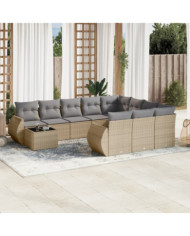Salon de jardin 11 pcs avec coussins beige résine tressée | Mobilier & Déco
