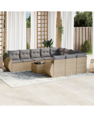 Salon de jardin 11 pcs avec coussins beige résine tressée | Mobilier & Déco