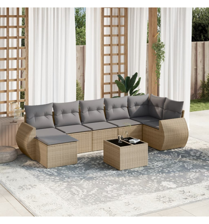 Salon de jardin avec coussins 8 pcs beige résine tressée | Mobilier & Déco