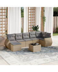 Salon de jardin avec coussins 8 pcs beige résine tressée | Mobilier & Déco