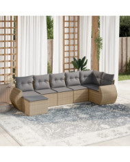 Salon de jardin avec coussins 7 pcs beige résine tressée | Mobilier & Déco