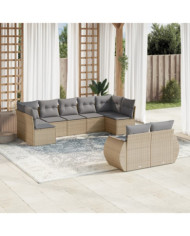 Salon de jardin avec coussins 9 pcs beige résine tressée | Mobilier & Déco