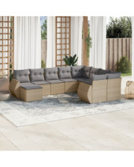 Salon de jardin avec coussins 10 pcs beige résine tressée | Mobilier & Déco
