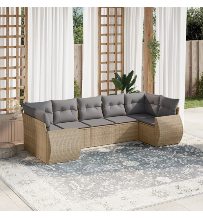 Salon de jardin avec coussins 7 pcs beige résine tressée | Mobilier & Déco