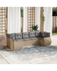 Salon de jardin avec coussins 7 pcs beige résine tressée | Mobilier & Déco