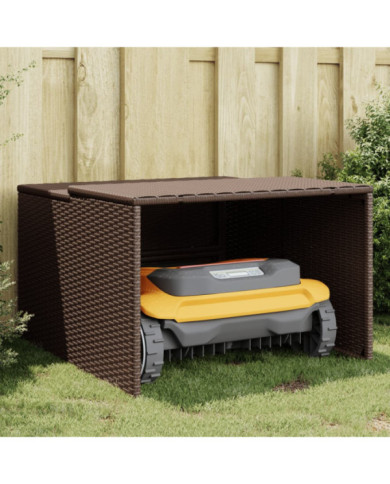 Garage pour robot tondeuse marron 86x90x52/57 cm résine tressée | Mobilier & Déco
