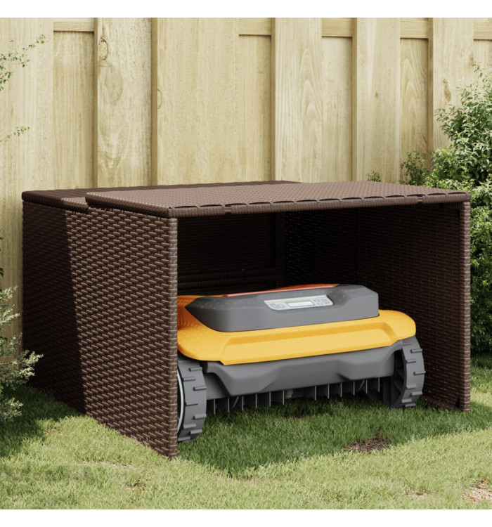 Garage pour robot tondeuse marron 86x90x52/57 cm résine tressée | Mobilier & Déco