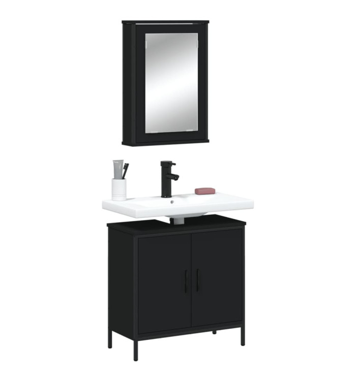 Ensemble de meubles salle de bain 2 pcs noir bois d'ingénierie | Mobilier & Déco