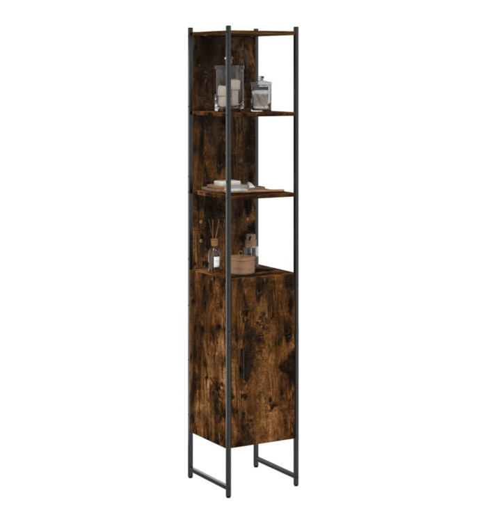 Armoire de bain chêne fumé 33x33x185,5 cm bois d'ingénierie | Mobilier & Déco