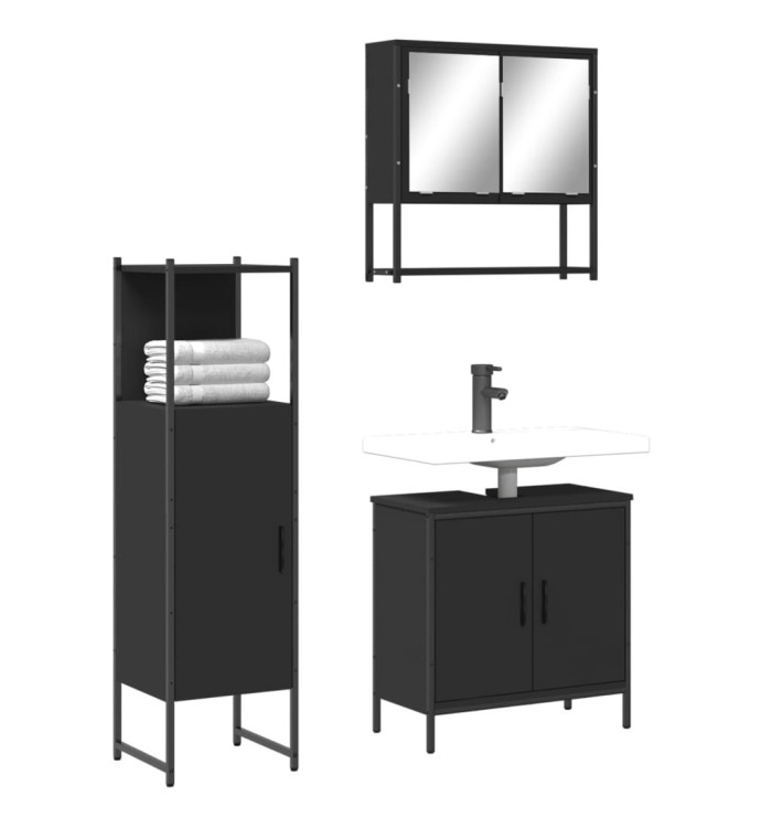Ensemble de meubles salle de bain 3 pcs noir bois d'ingénierie | Mobilier & Déco