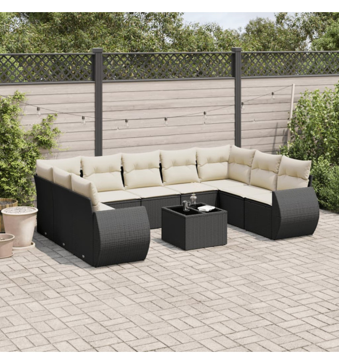 Salon de jardin 10 pcs avec coussins noir résine tressée | Mobilier & Déco