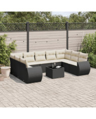 Salon de jardin 10 pcs avec coussins noir résine tressée | Mobilier & Déco