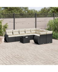Salon de jardin 10 pcs avec coussins noir résine tressée | Mobilier & Déco