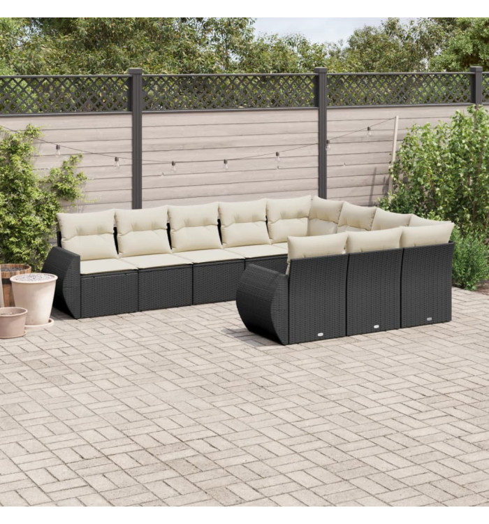 Salon de jardin 10 pcs avec coussins noir résine tressée | Mobilier & Déco