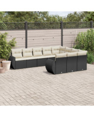 Salon de jardin 10 pcs avec coussins noir résine tressée | Mobilier & Déco