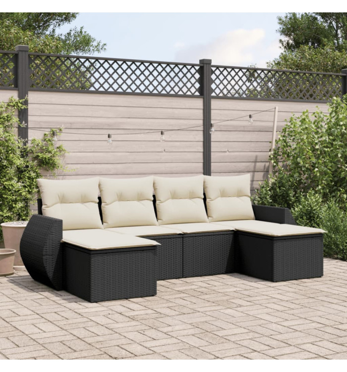 Salon de jardin 6 pcs avec coussins noir résine tressée | Mobilier & Déco