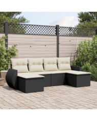 Salon de jardin 6 pcs avec coussins noir résine tressée | Mobilier & Déco
