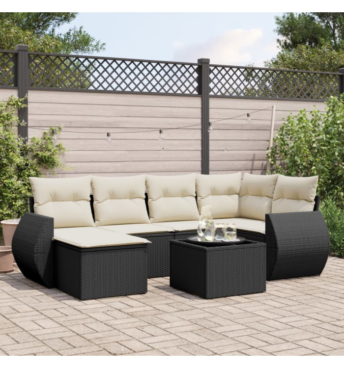 Salon de jardin 7 pcs avec coussins noir résine tressée | Mobilier & Déco