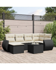 Salon de jardin 7 pcs avec coussins noir résine tressée | Mobilier & Déco