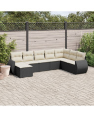 Salon de jardin 8 pcs avec coussins noir résine tressée | Mobilier & Déco
