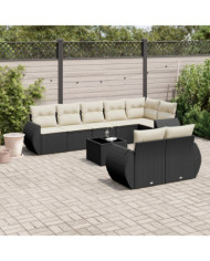 Salon de jardin 9 pcs avec coussins noir résine tressée | Mobilier & Déco