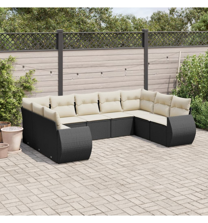 Salon de jardin 9 pcs avec coussins noir résine tressée | Mobilier & Déco