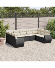 Salon de jardin 9 pcs avec coussins noir résine tressée | Mobilier & Déco