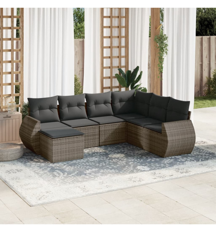 Salon de jardin avec coussins 7 pcs gris résine tressée | Mobilier & Déco