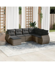 Salon de jardin avec coussins 7 pcs gris résine tressée | Mobilier & Déco
