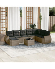 Salon de jardin 9 pcs avec coussins gris résine tressée | Mobilier & Déco